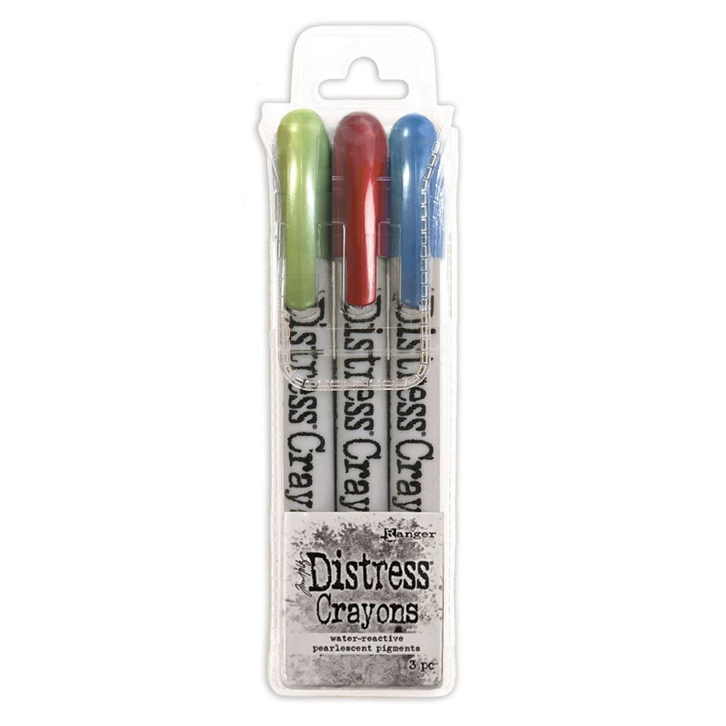 Distress Pearl Crayons Holiday Set 3 (Includes Fresh Balsam, Tart Cranberry & Winter Frost) - Tim Holtz Limited Edition