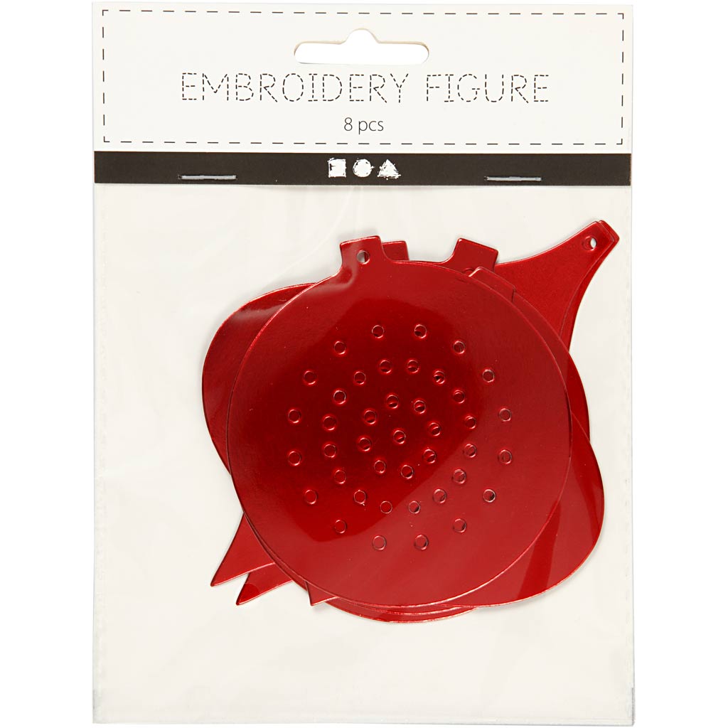 Cross Stitch Card, christmas ornament, H: 8,5-12 cm, hole size 3 mm, metallic red, 8 pc/ 1 pack