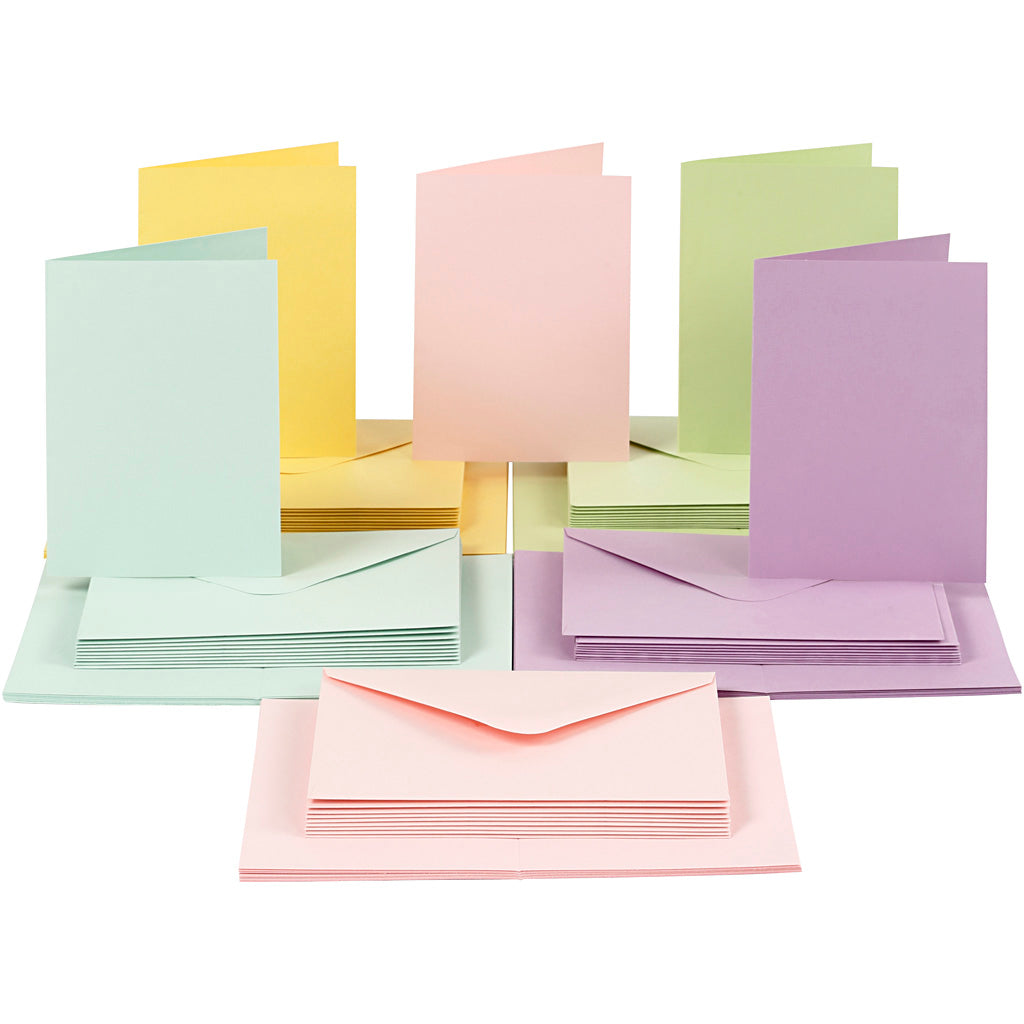 Cards and envelopes, card size 10,5x15 cm, envelope size 11,5x16,5 cm, 110+220 g, pastel colours, 50 set/ 1 pack