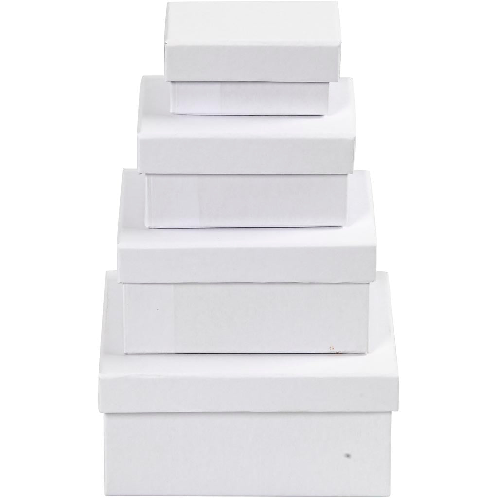 Rectangular Boxes, H: 3,5+4,5+5,5+6,5 cm, size 8,5x11,5+11x14 cm, white, 4 pc/ 1 set