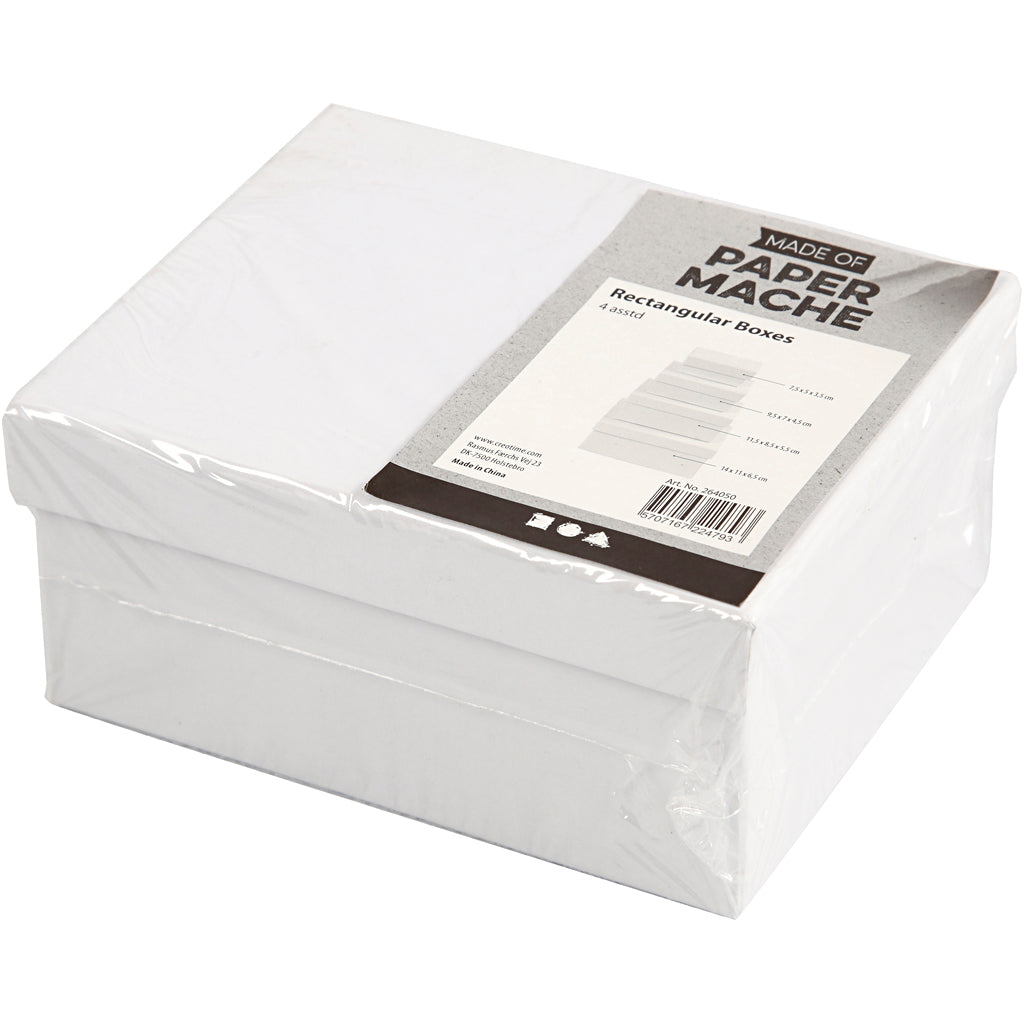Rectangular Boxes, H: 3,5+4,5+5,5+6,5 cm, size 8,5x11,5+11x14 cm, white, 4 pc/ 1 set