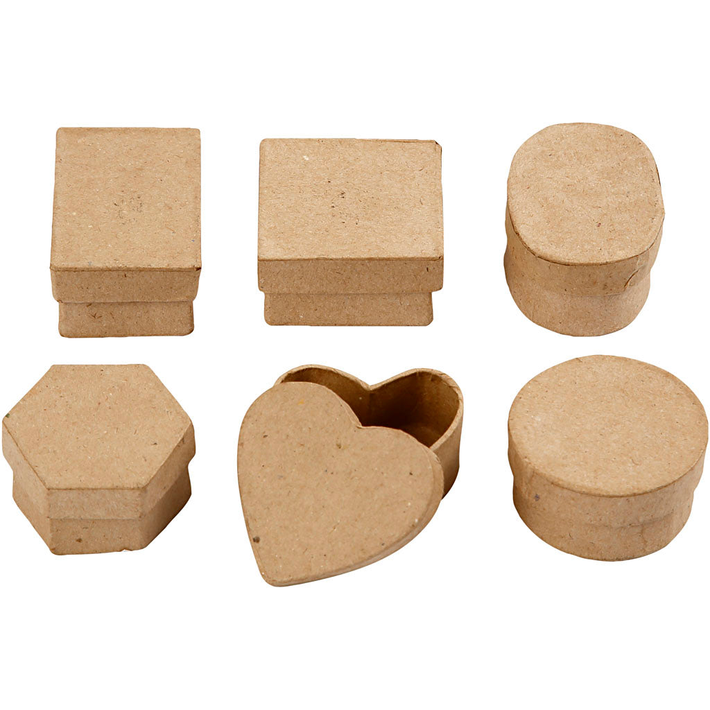 Small hand-made papier-mâché boxes .