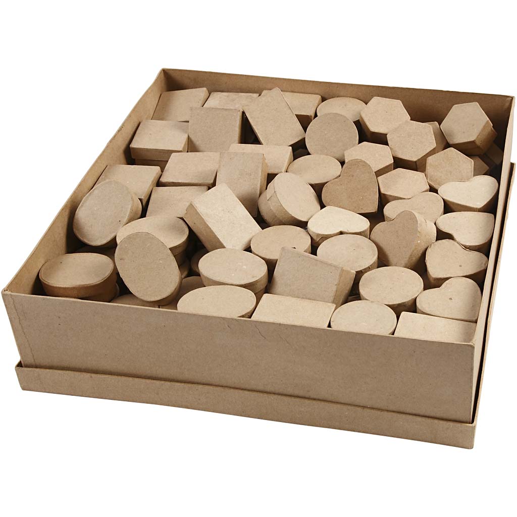 Small hand-made papier-mâché boxes .