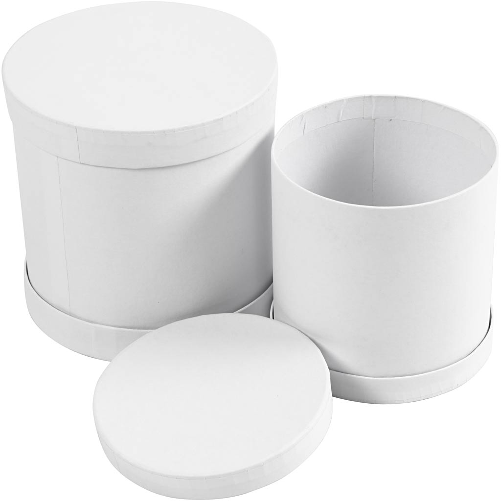 Drum boxes, H: 11+13 cm, dia. 11+13 cm, white, 1 set