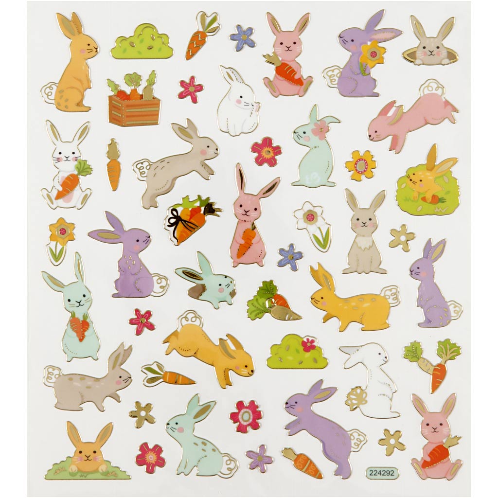 Stickers, Easter Bunny, sheet 15x16,5 cm, ca. 50 pc, 1 sheet