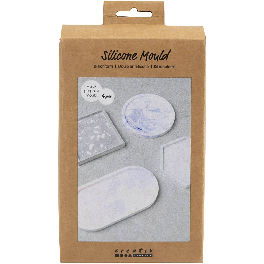Silicone Mould, Square, circle, hexagon and oval, H: 1-1,5 cm, dia. 9-11,2 cm, 4 pc/ 1 pack