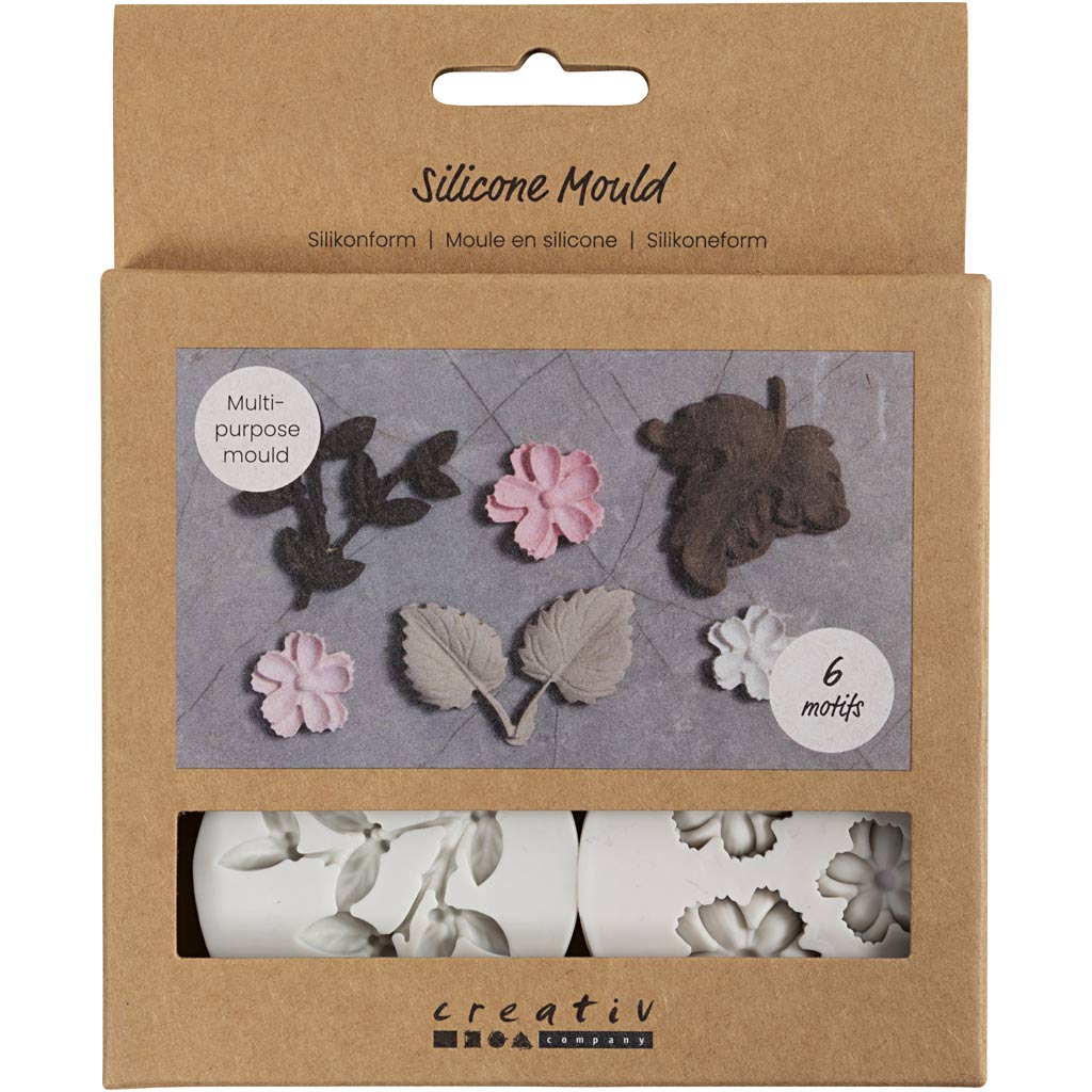 Silicone Mould, Leaves and flowers, H: 0,5 cm, L: 1,8-4,5 cm, 4 pc/ 1 pc