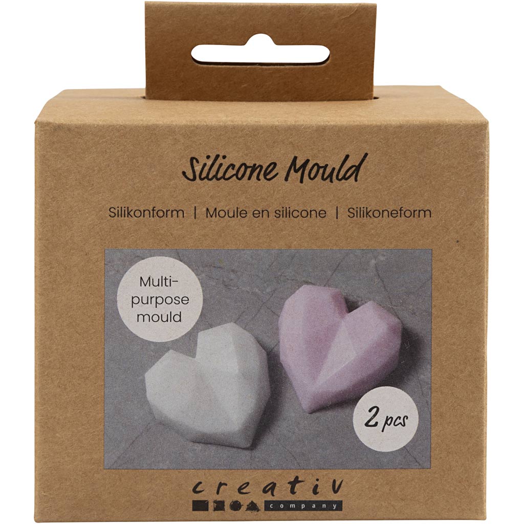Silicone Mould, Faceted heart, H: 2 cm, L: 6 cm, W: 5,8 cm, 2 pc/ 1 pack