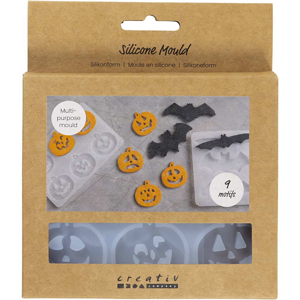 Silicone Mould, Bats and pumpkins, H: 0,3+0,5 cm, W: 3+8 cm, matt transparent, 2 pc/ 1 pc