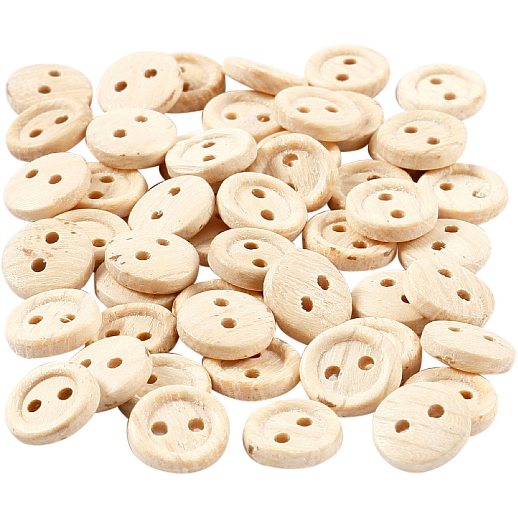 Wooden Buttons, dia. 8 mm, 2 holes, 50 pc/ 1 pack