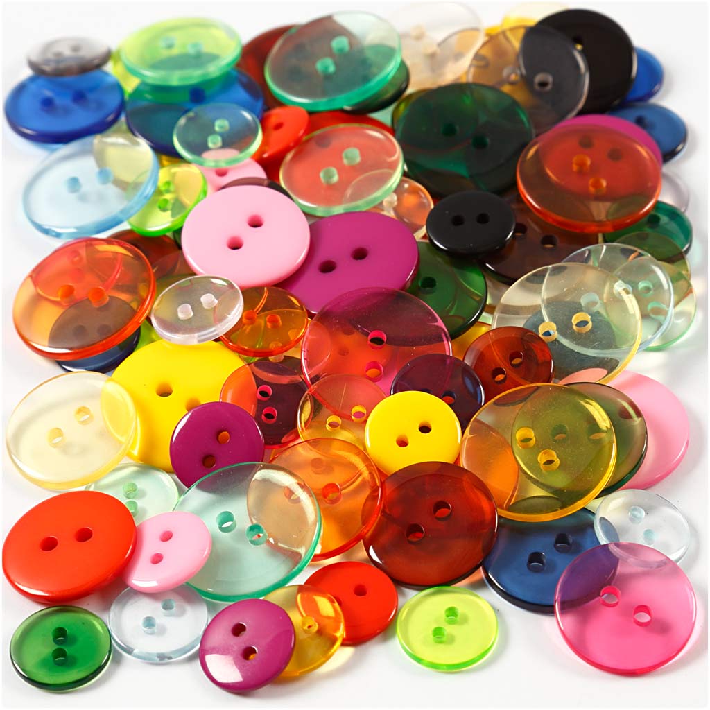 Buttons, dia. 12+18+20 mm, assorted colours, 50 g, 100 pc/ 1 pack