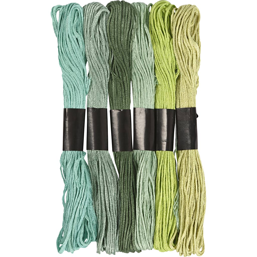 Embroidery Thread, thickness 1 mm, green, 6 bundle/ 1 pack
