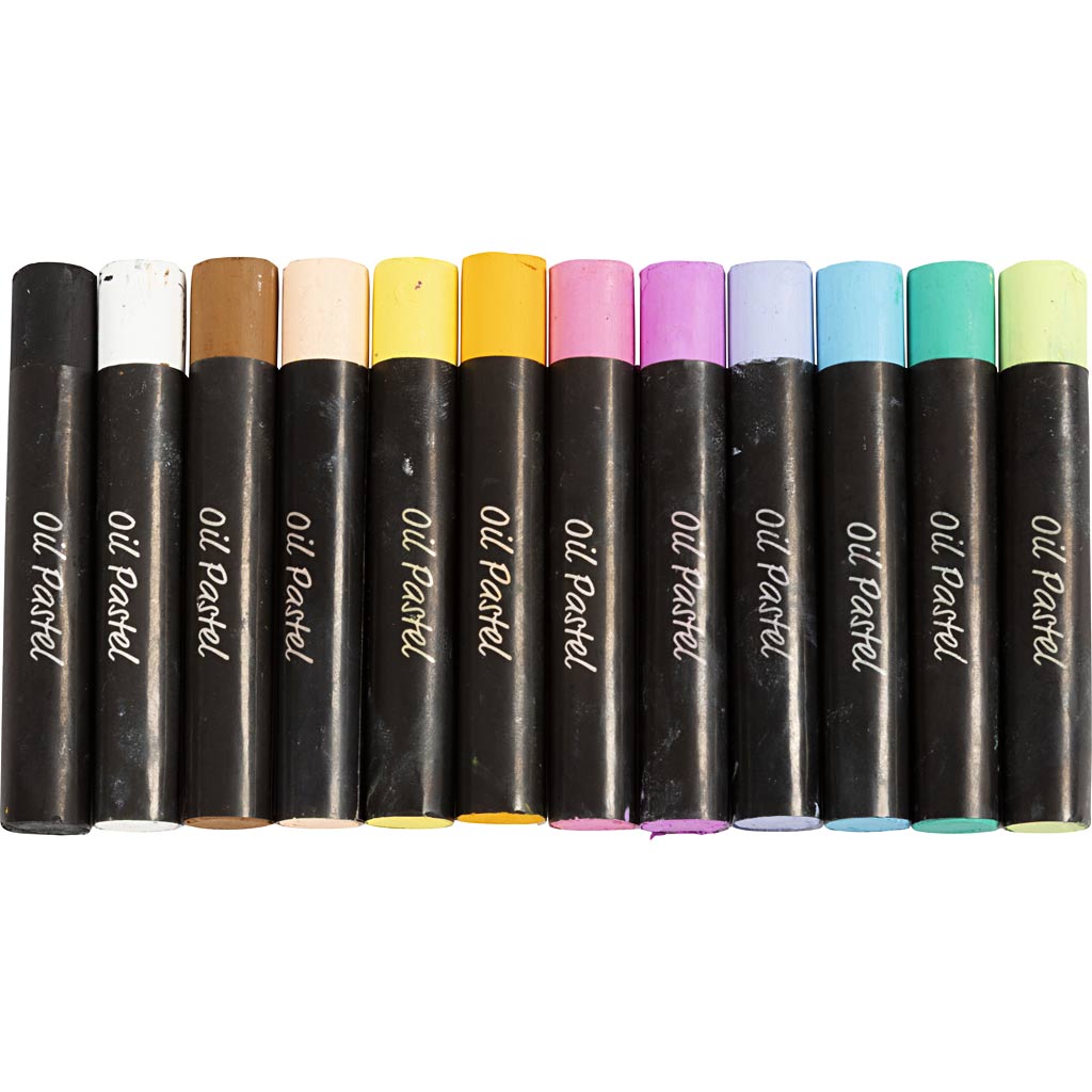 Oil Pastels, L: 7 cm, thickness 11 mm, pastel colours, 12 pc/ 1 pack