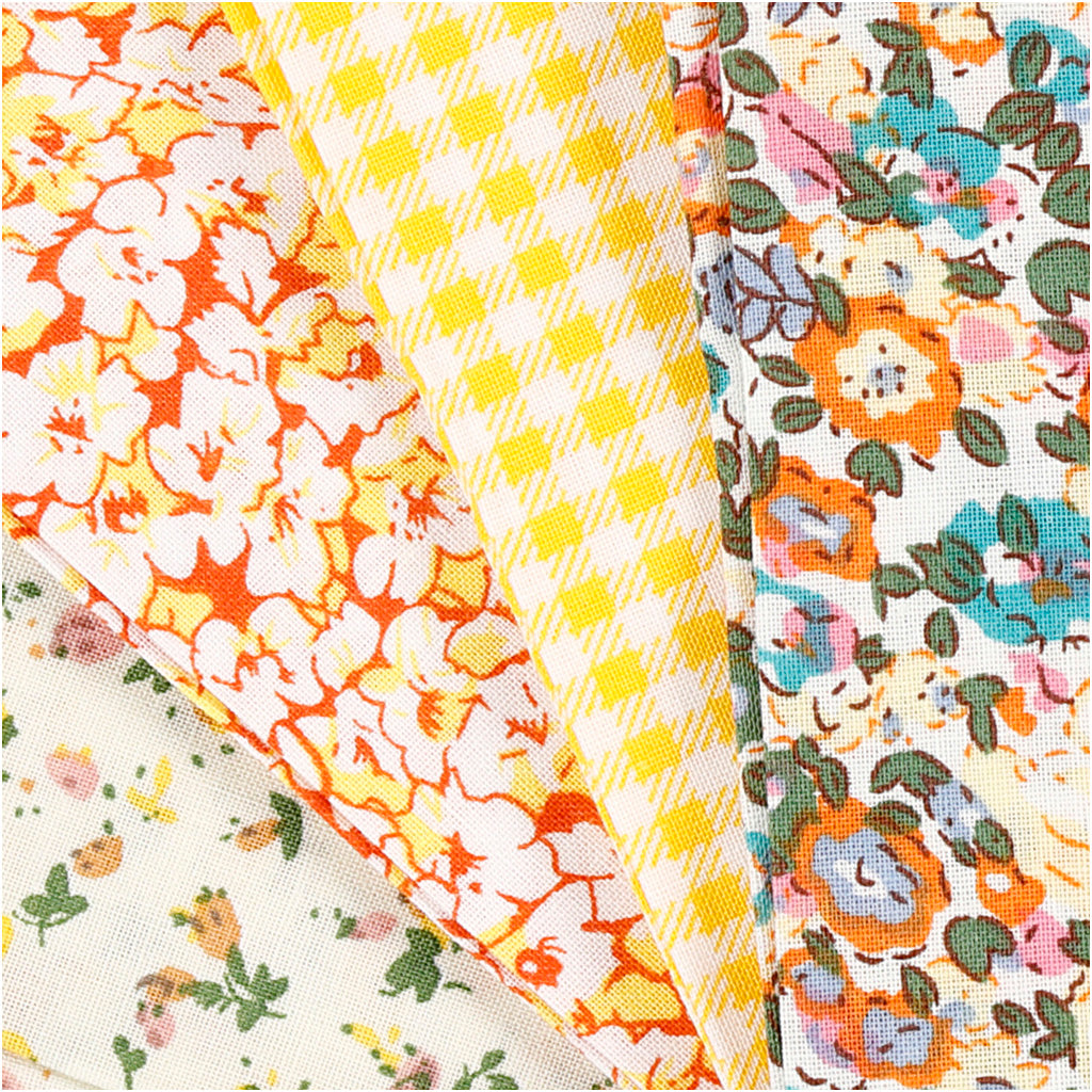 Patchwork Fabric, size 45x55 cm, 100 g, yellow, 4 pc/ 1 bundle