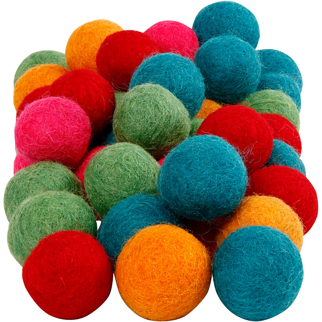 Felt balls, dia. 20 mm, natural, 64 pc/ 1 pack