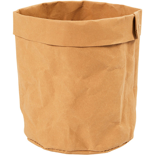 Faux Leather Storage Bag, H: 12 cm, dia. 11 cm, 350 g, light brown, 1 pc
