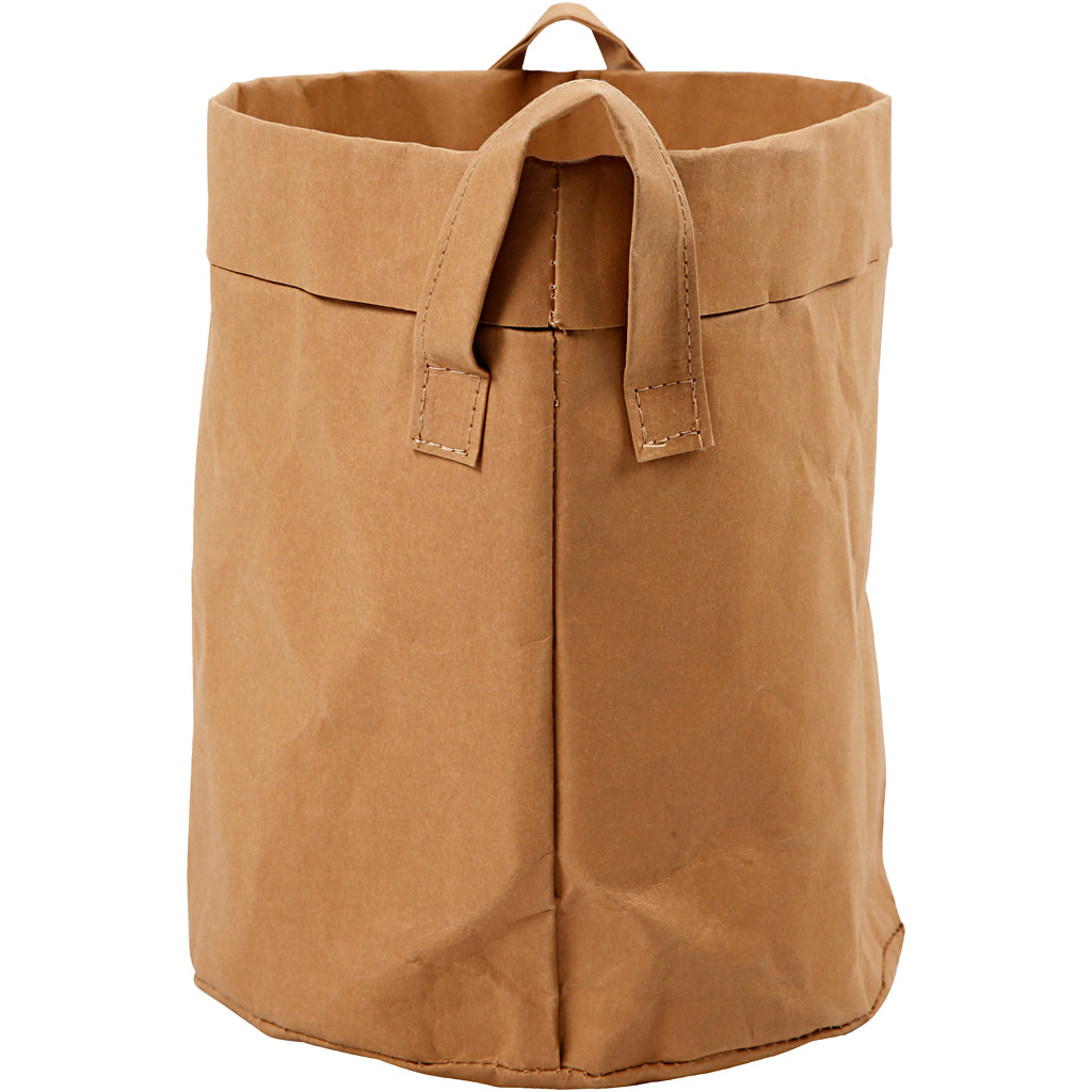 Faux Leather Storage Bag, H: 20 cm, dia. 19,5 cm, 350 g, light brown, 1 pc