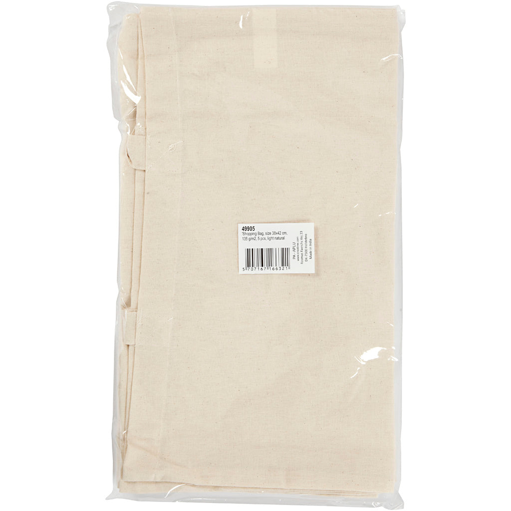 Tote Bag, size 38x42 cm, 145 g, light natural, 5 pc/ 1 pack