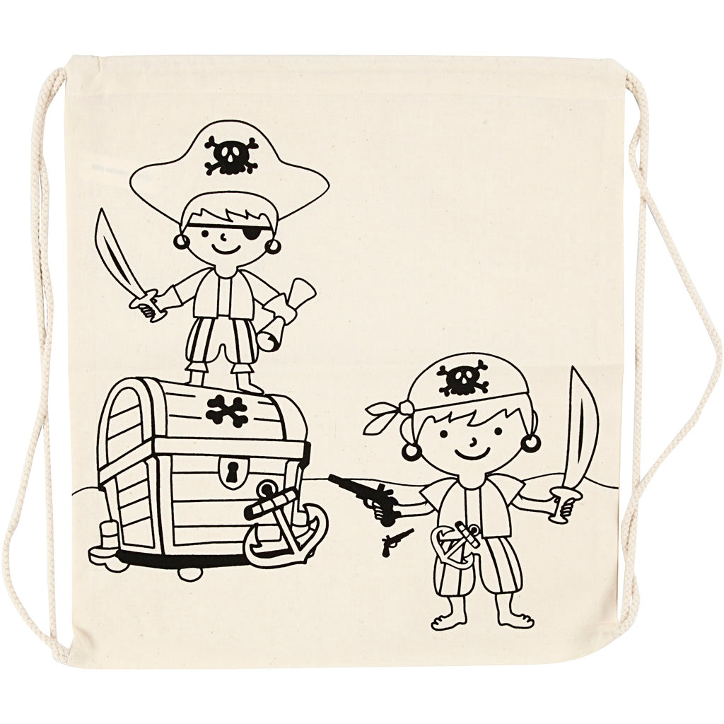 Gym bag, pirates, size 37x41 cm, 110 g, light natural, 1 pc