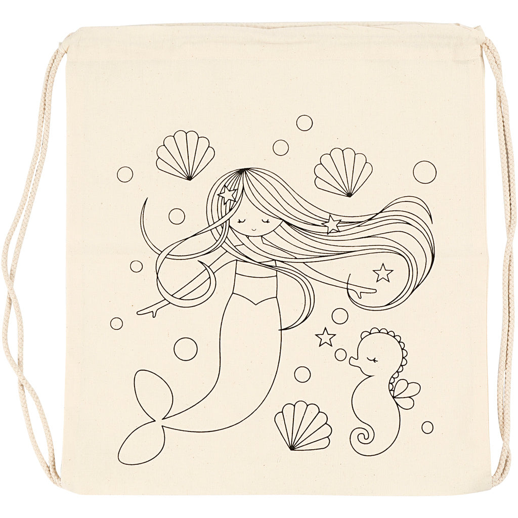 Gym bag, mermaid, size 37x41 cm, 110 g, light natural, 1 pc
