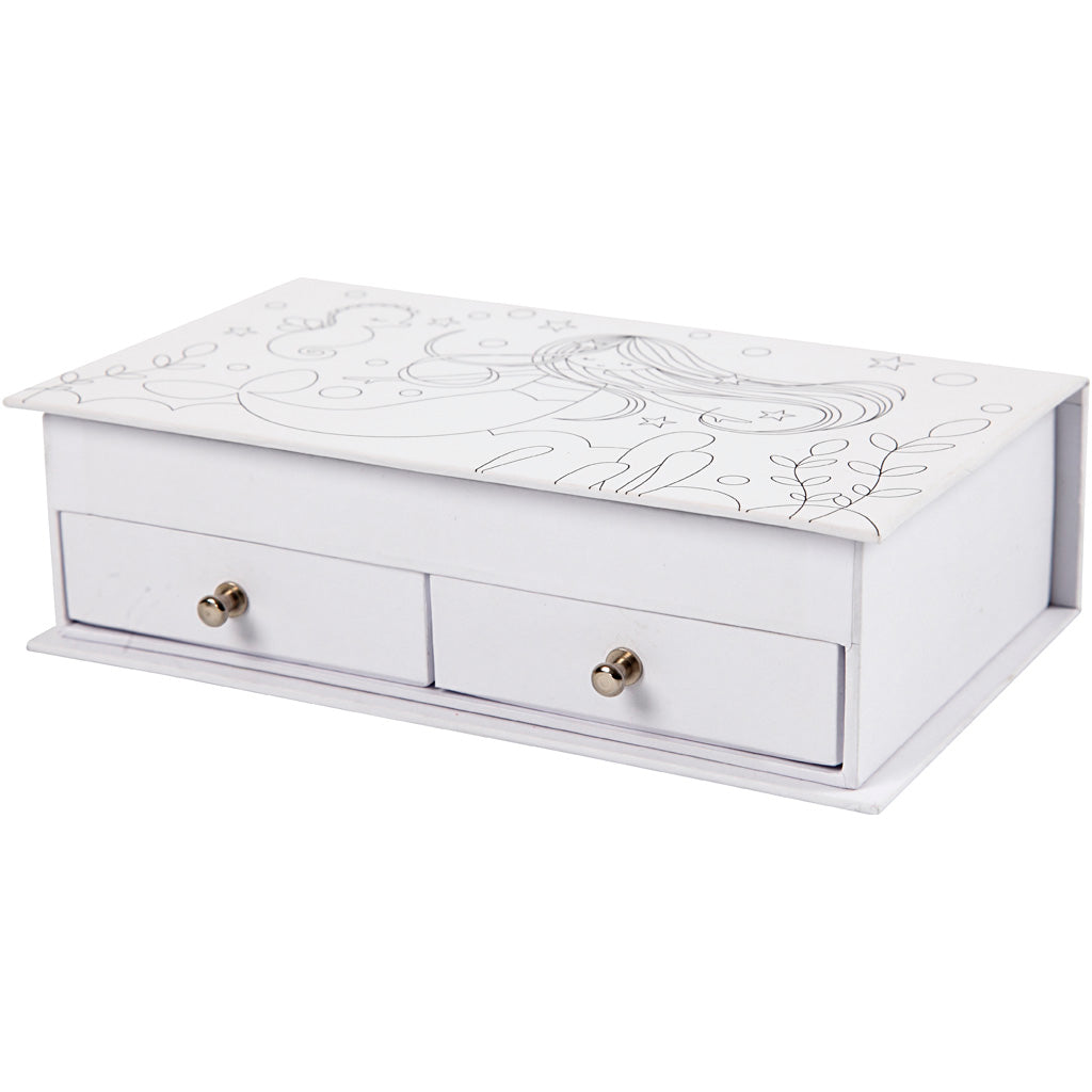 Jewellery Box, H: 5 cm, size 18x10,5 cm, white, 1 pc
