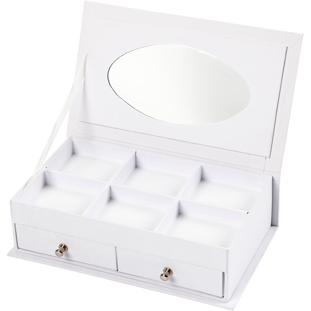 Jewellery Box, H: 5 cm, size 18x10,5 cm, white, 1 pc