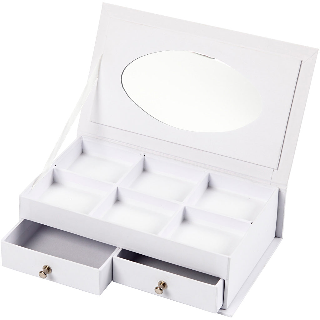 Jewellery Box, H: 5 cm, size 18x10,5 cm, white, 1 pc