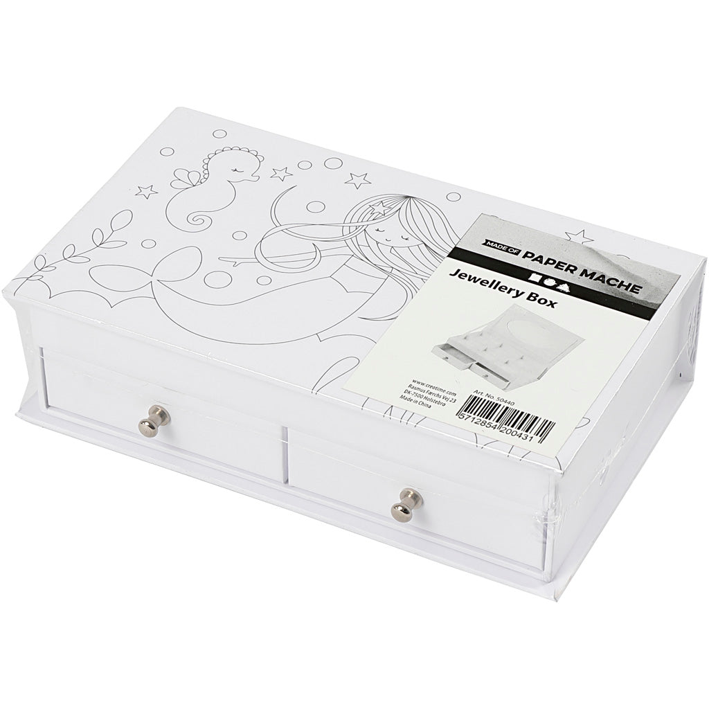 Jewellery Box, H: 5 cm, size 18x10,5 cm, white, 1 pc