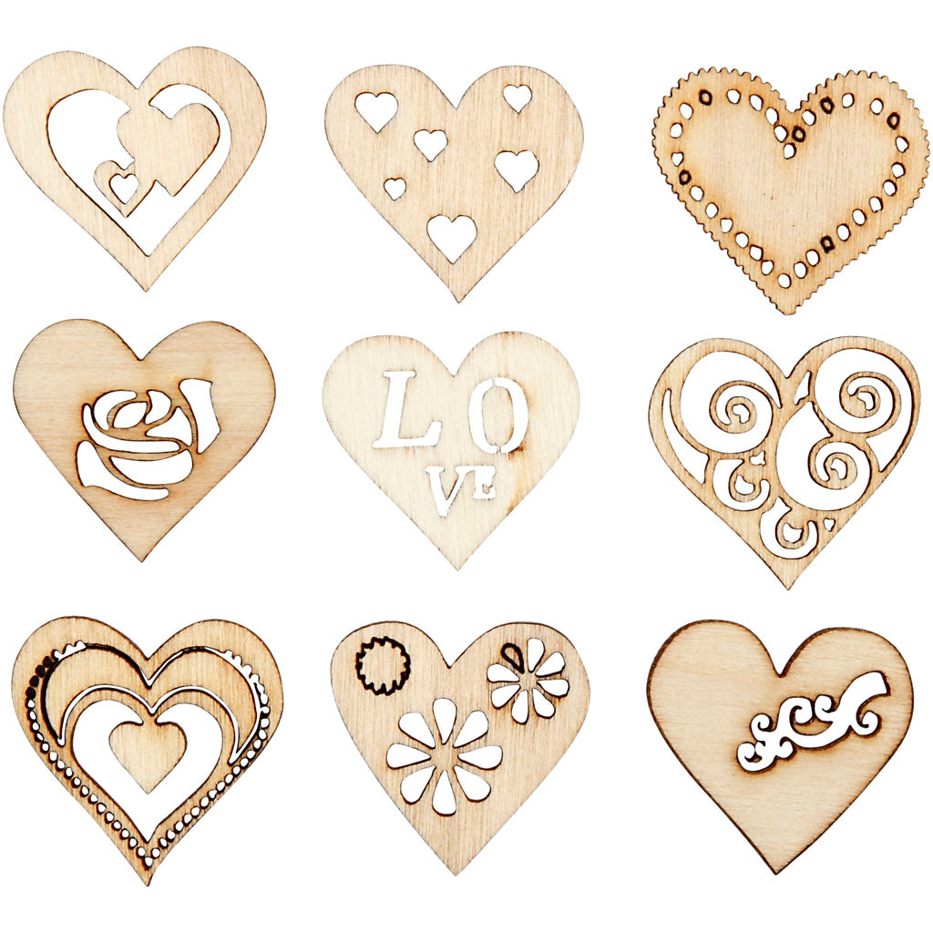 Wooden decorations, love, size 28 mm, 45 pc-