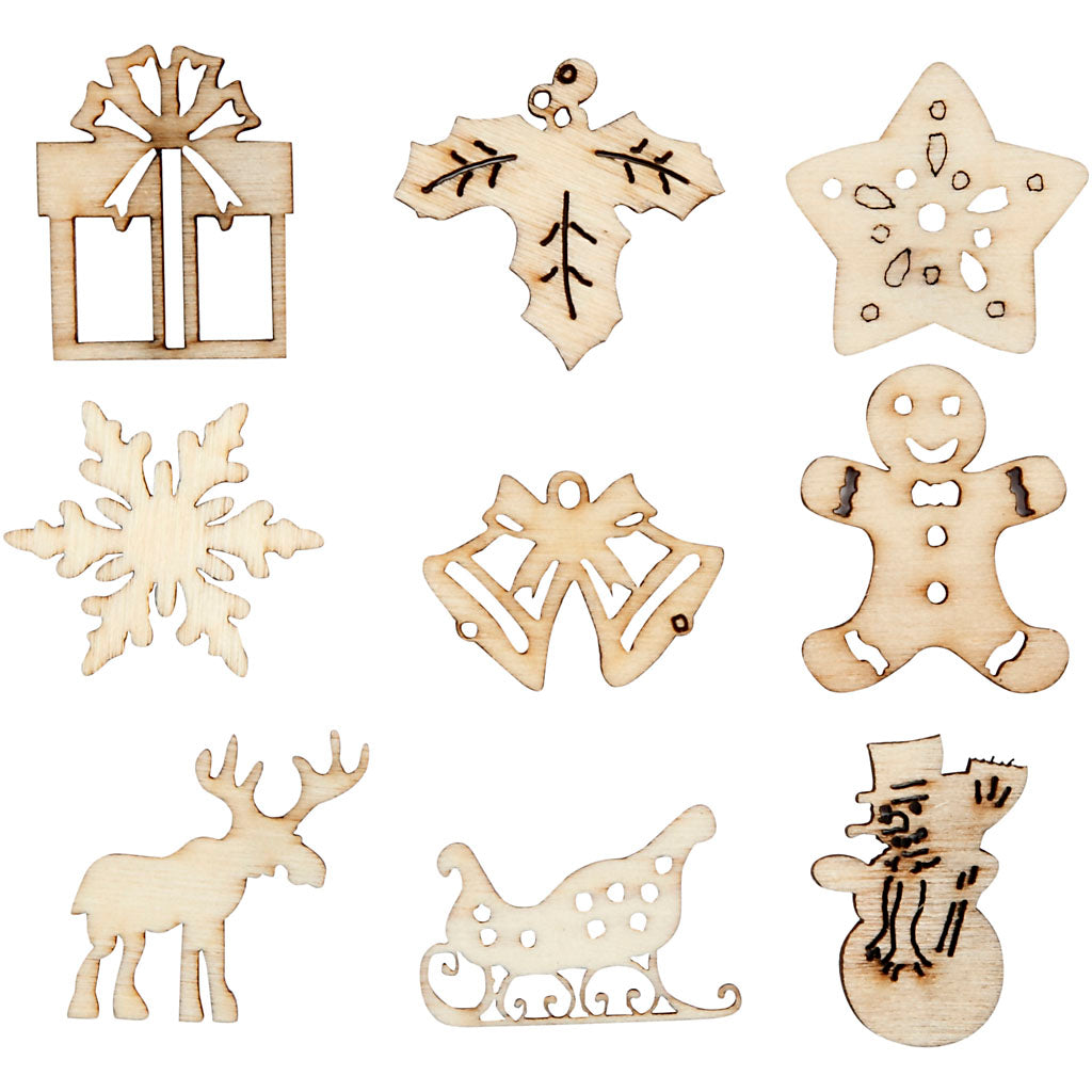 Wooden decorations, christmas, size 28 mm, 45 pc-