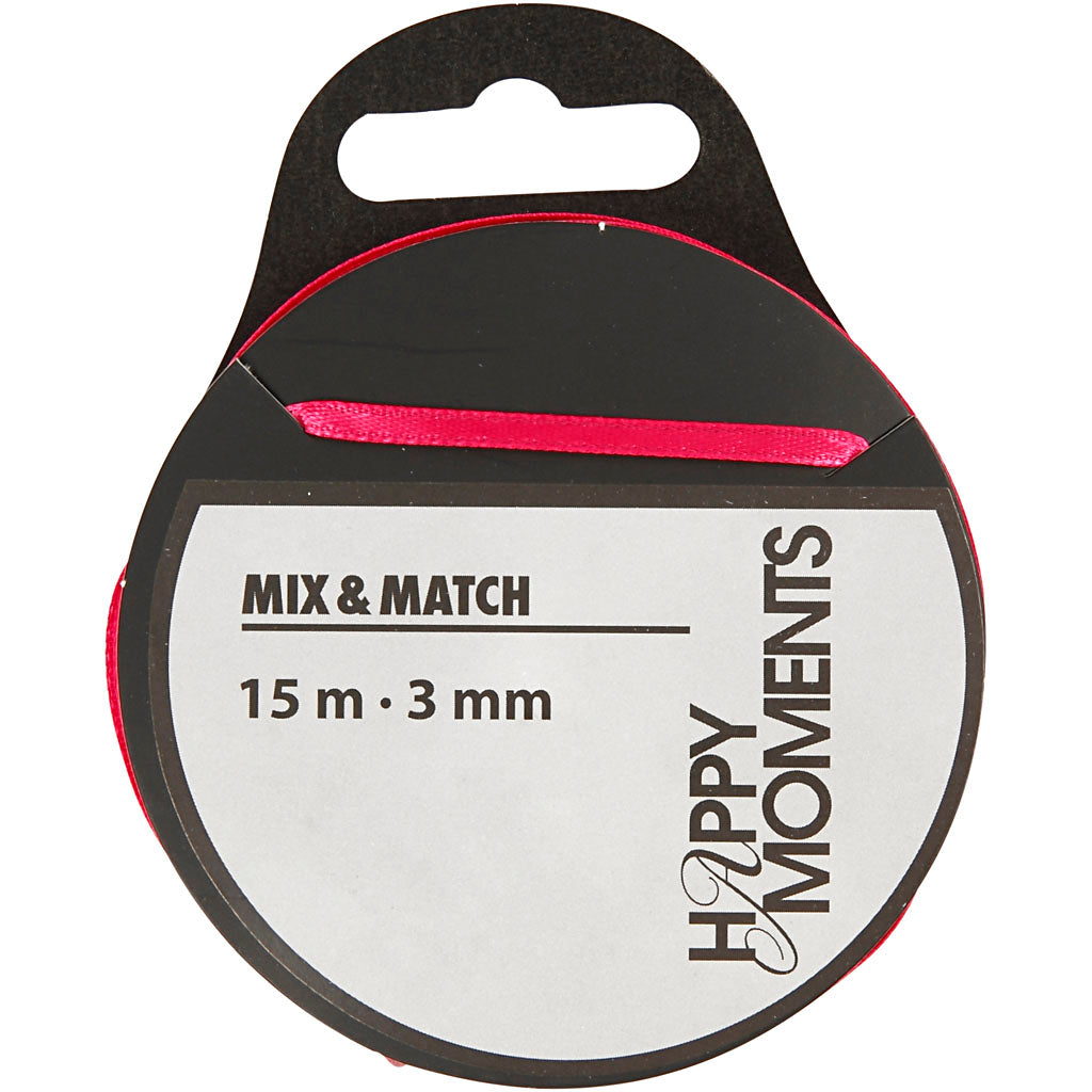 Satin Ribbon, W: 3 mm x 15m roll