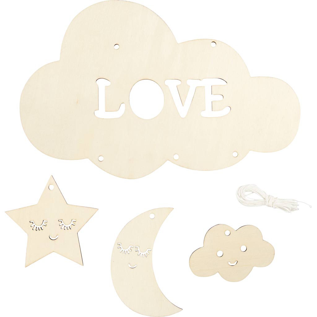 Wooden Mobile, Night sky, W: 28 cm, thickness 3 mm, 1 pc/ 1 pack