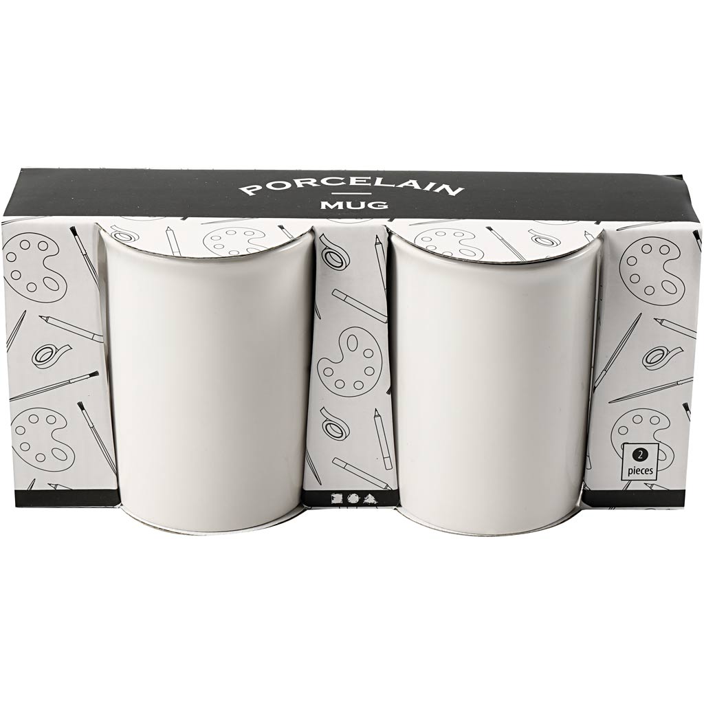 Mugs, H: 10 cm, dia. 7,4 cm, white, 2 pc/ 1 pack