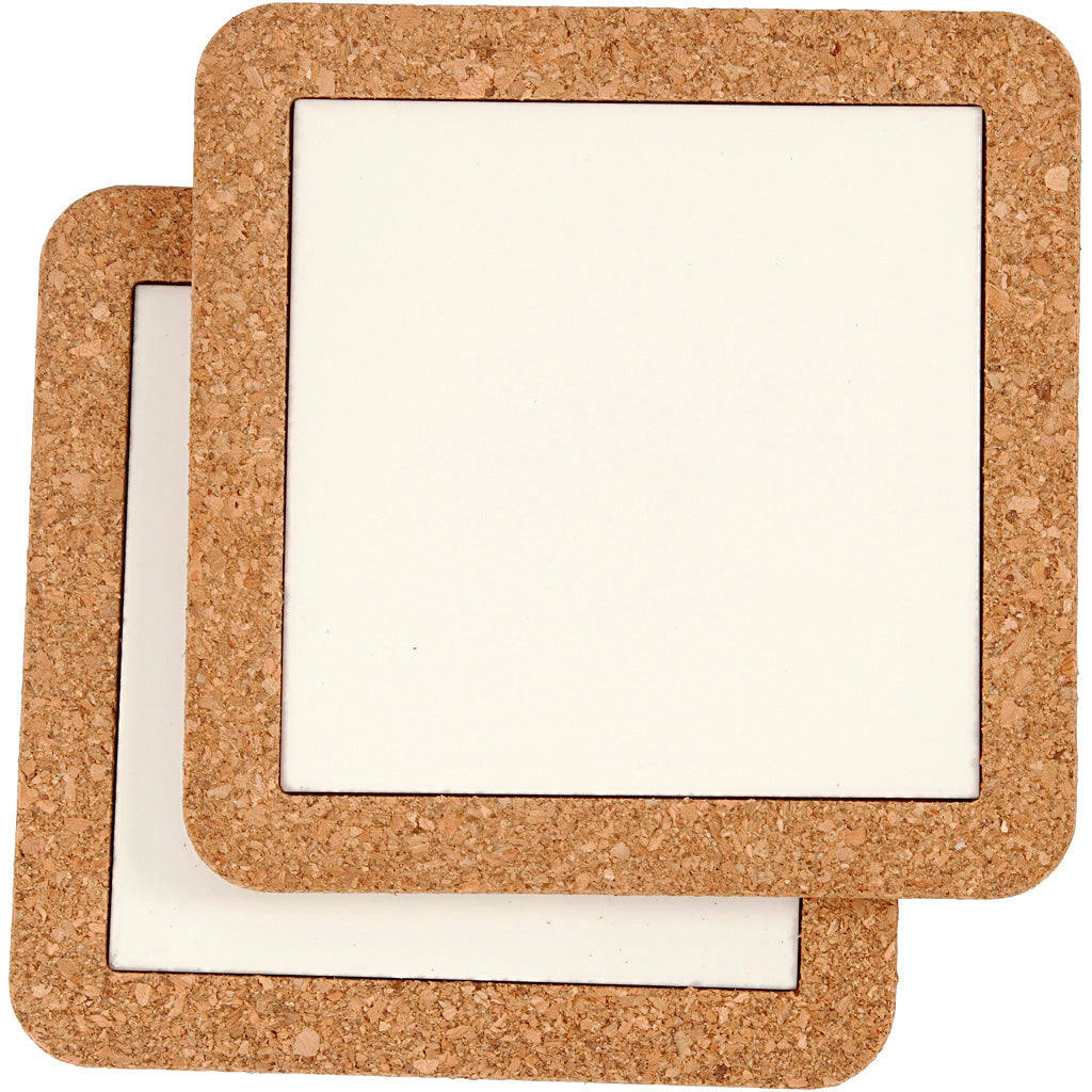Trivet with cork frame, size 15,5x15,5x1 cm, white, 2 pc/ 1 pack