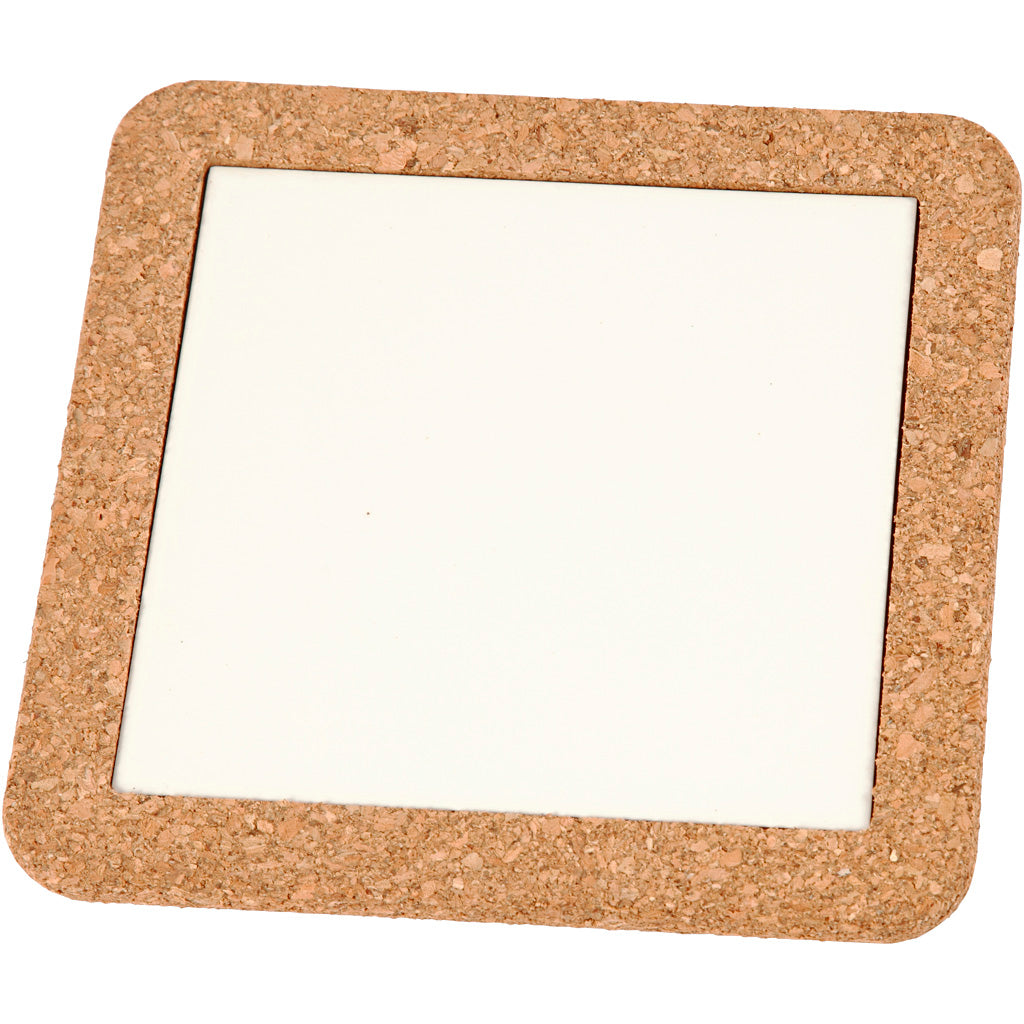 Trivet with cork frame, size 15,5x15,5x1 cm, white, 2 pc/ 1 pack
