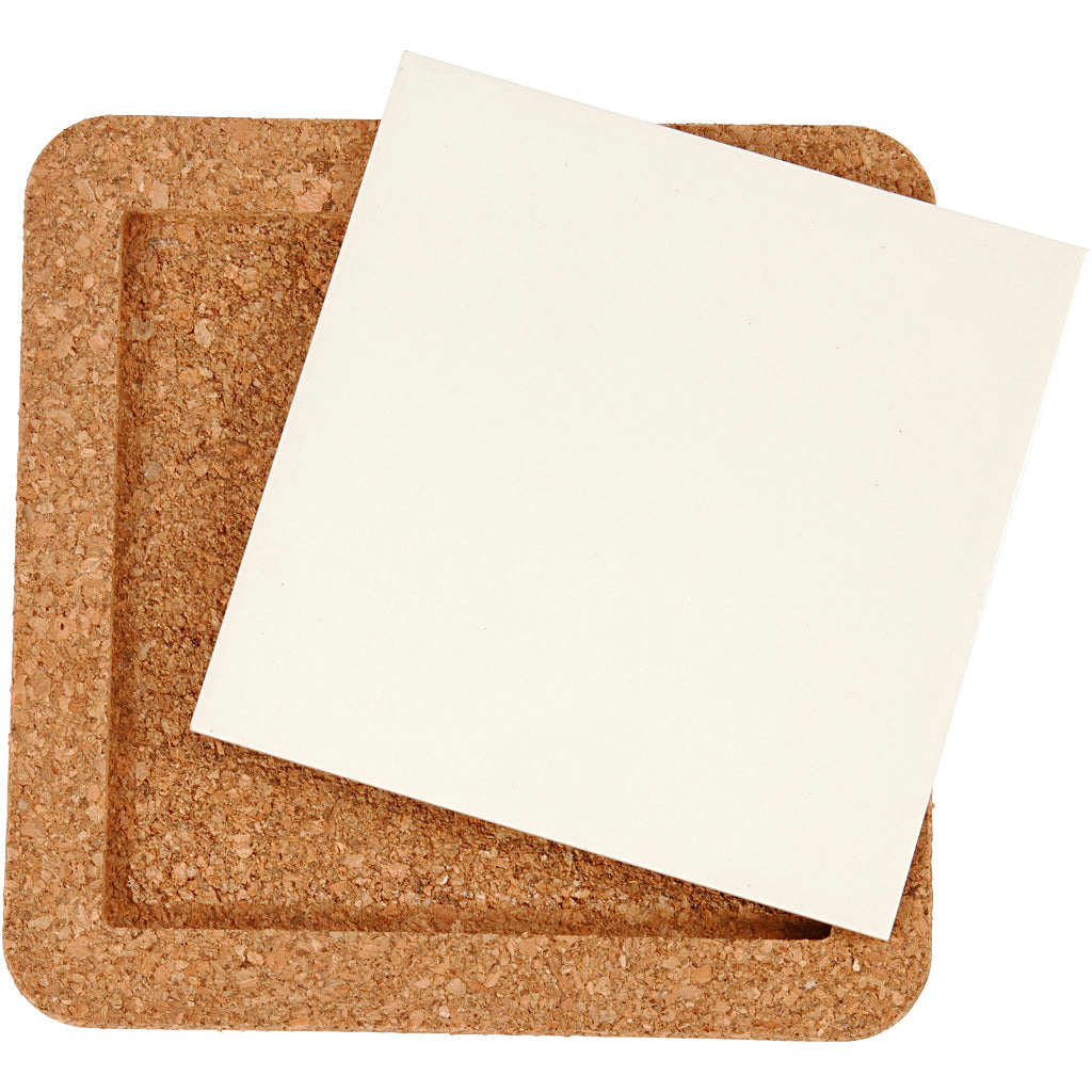 Trivet with cork frame, size 15,5x15,5x1 cm, white, 2 pc/ 1 pack