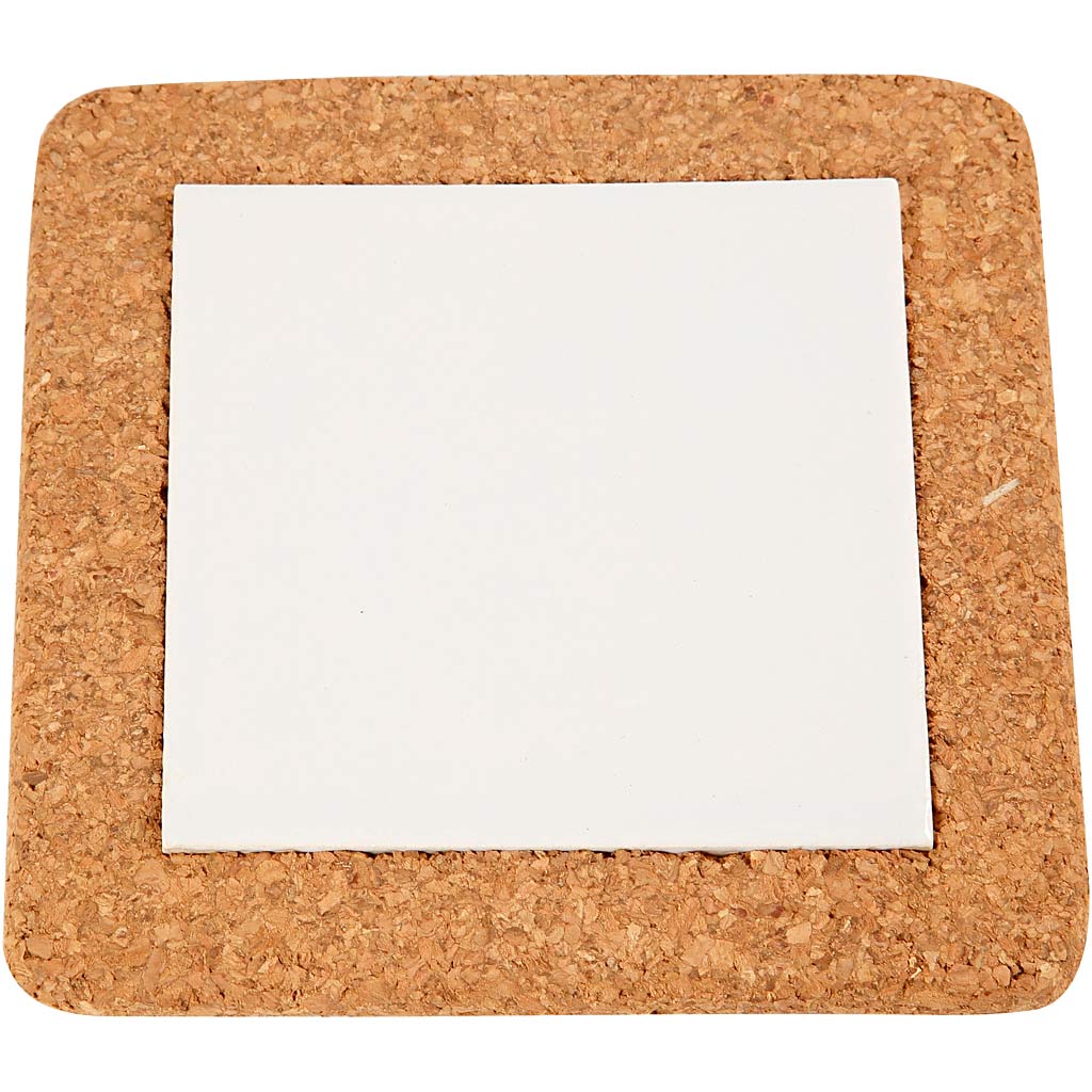 Trivet with cork frame, size 15,5x15,5x1 cm, white, 10 pc/ 1 pack
