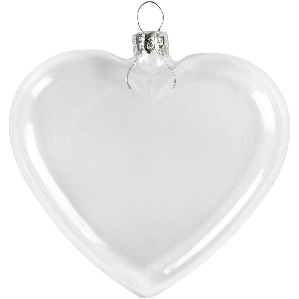 Flat Glass Heart, H: 9 cm, W: 7.8 cm, thickness 2,1 cm, 6 pc/ 1 pack