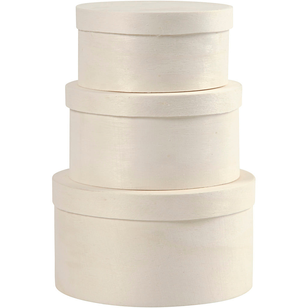 Round Wood Chip Box, H: 5,4+6,5+7,3 cm, dia. 10+11+13 cm, 3 pc/ 1 set