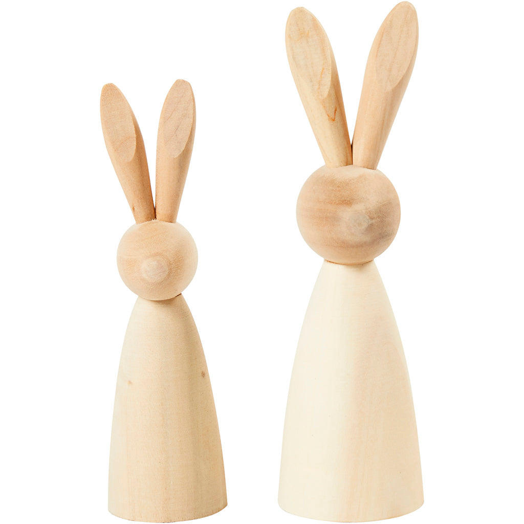 Wooden Rabbits, H: 12+14 cm, D. 3,5+4 cm, 2 pc/ 1 pack