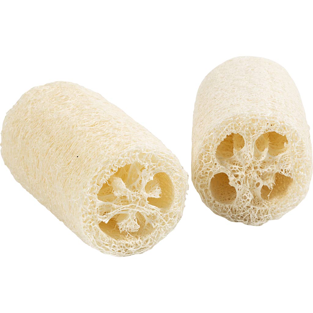 Natural Loofah Sponge, L: 10 cm, dia. 5,5-8 cm, light natural, 2 pc/ 1 pack