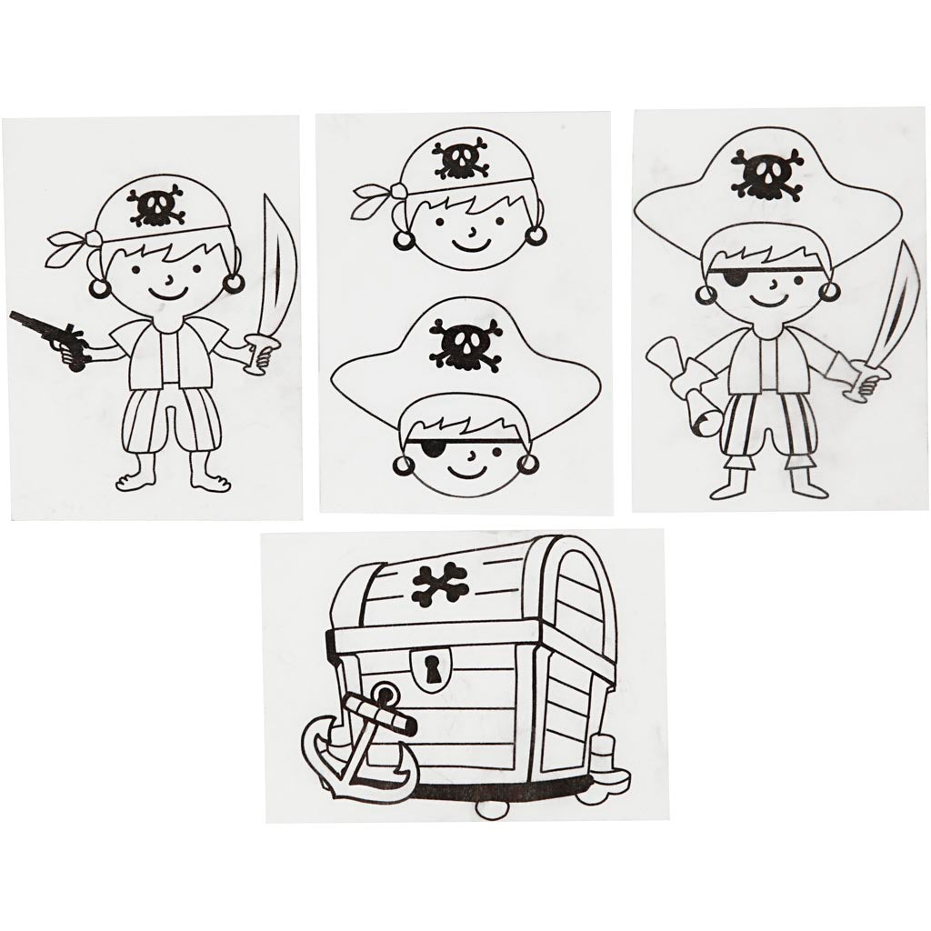 Shrink plastic sheets with motifs, pirates, sheet 10,5x14,5 cm, thickness 0,3 mm, matt transparent, 4 sheet-