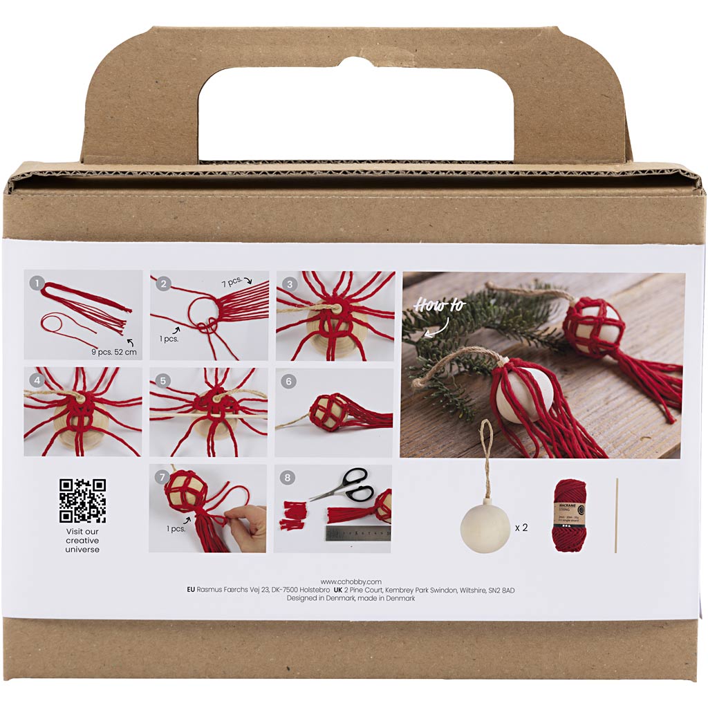 Craft Kit Christmas Baubles, Macramé, christmas red