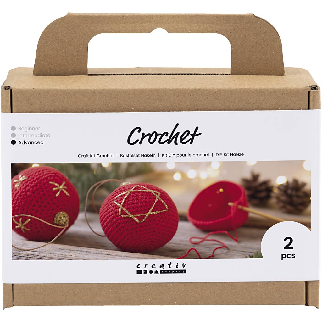Craft Kit Crochet, Christmas Baubles, red