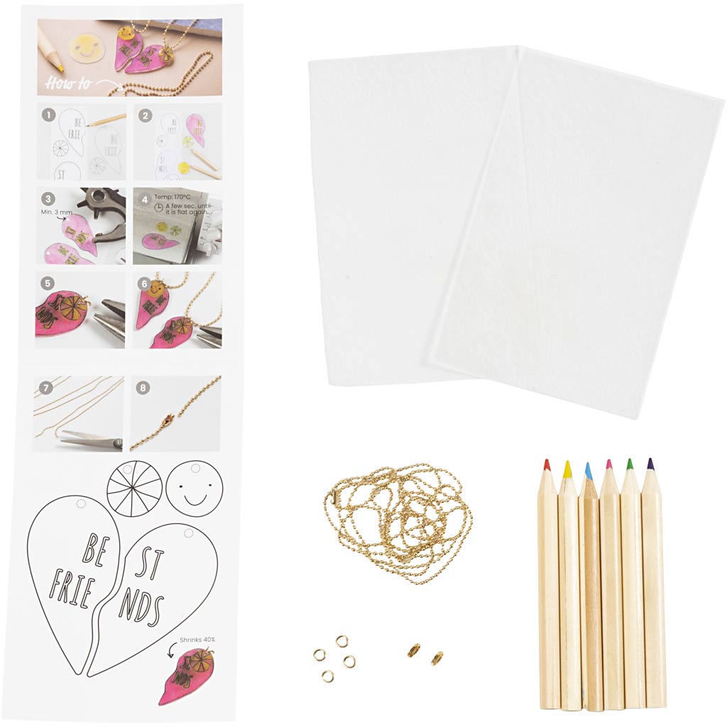 Mini Craft Kit Jewellery, Shrink Plastic Friendship Necklaces, 1 pack