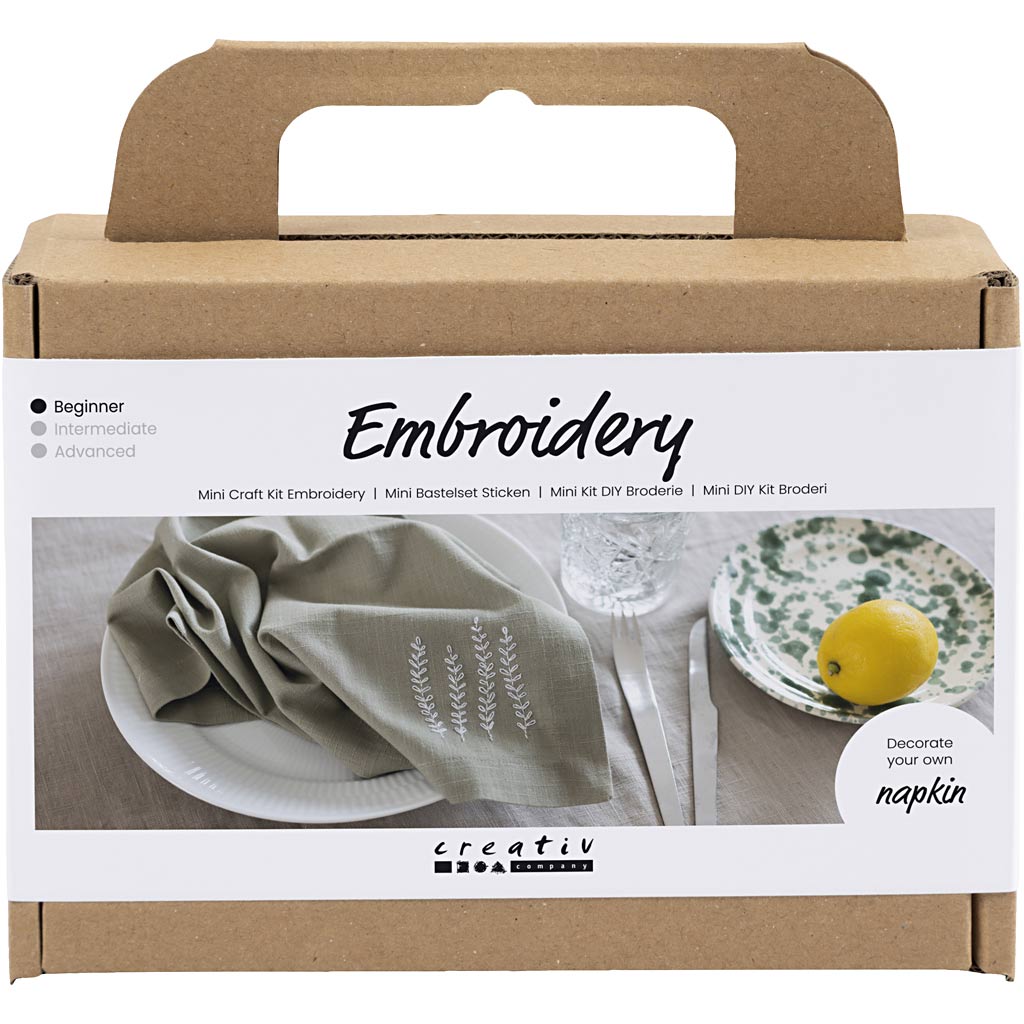 Mini Craft Kit Embroidery, Napkin, dusty green