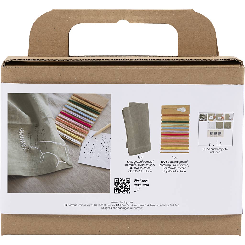 Mini Craft Kit Embroidery, Napkin, dusty green