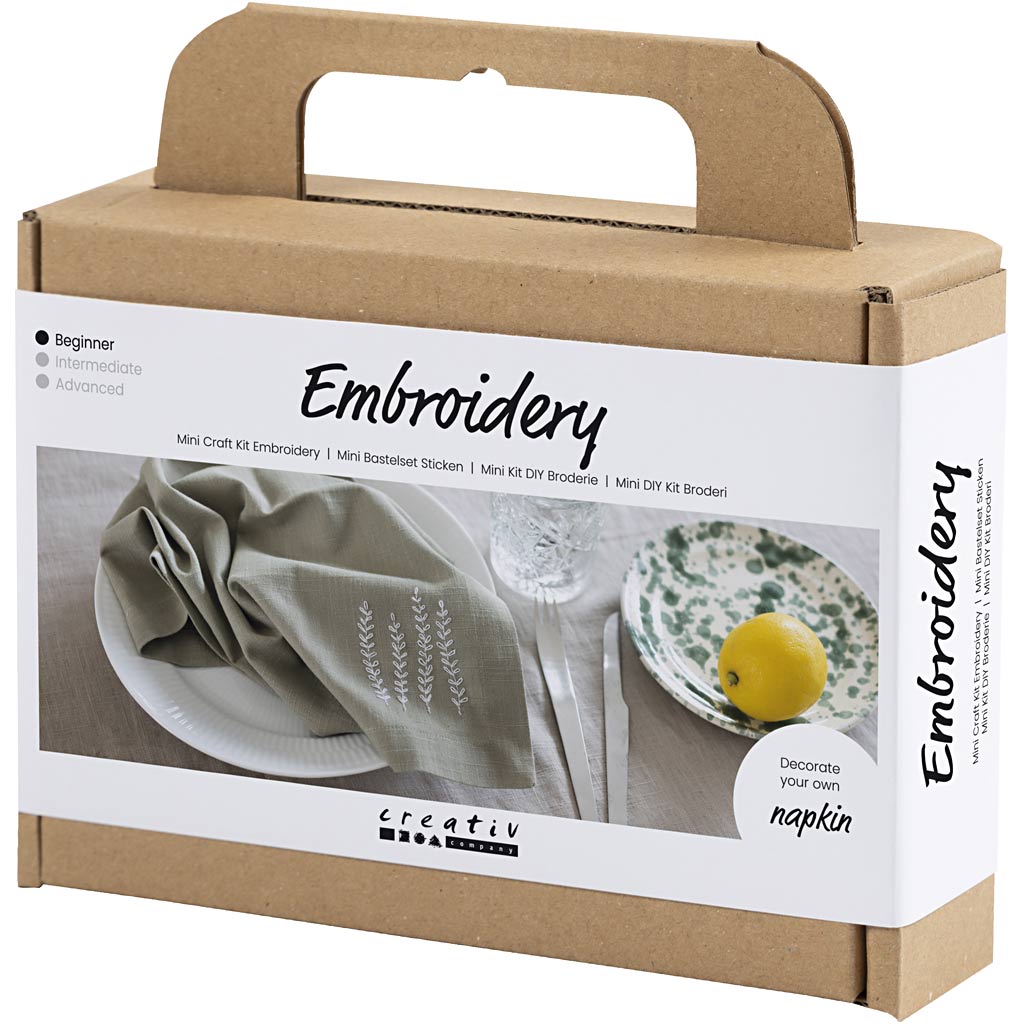 Mini Craft Kit Embroidery, Napkin, dusty green
