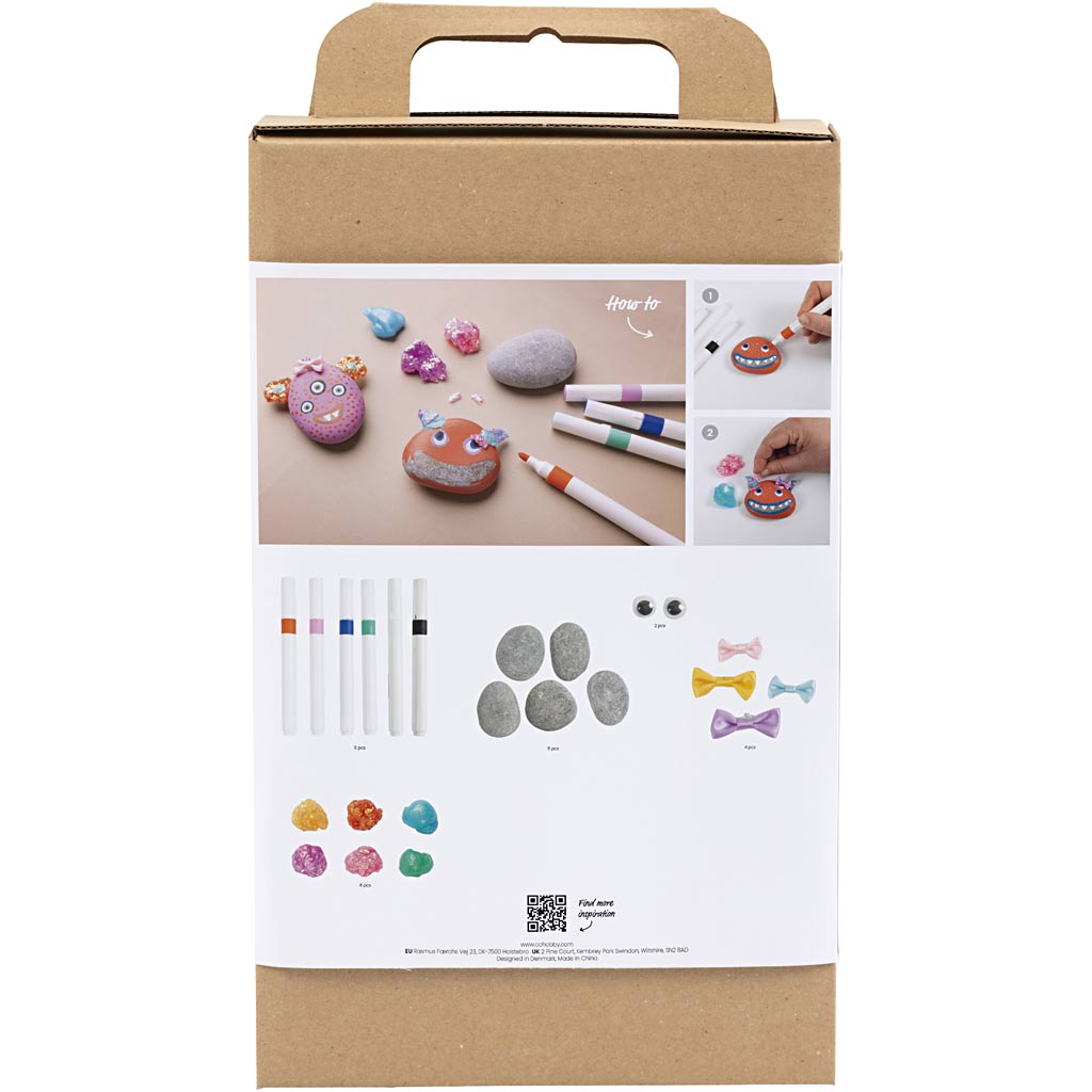 Craft Kit Stone Decoration, Monster, assorted colours