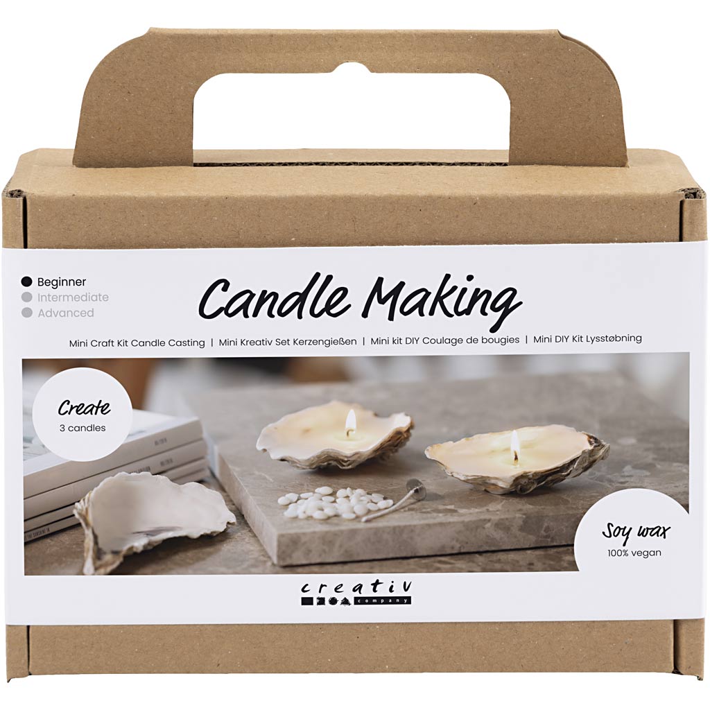 Mini Craft Kit Candle Making, Soy candles in oyster shells, off white
